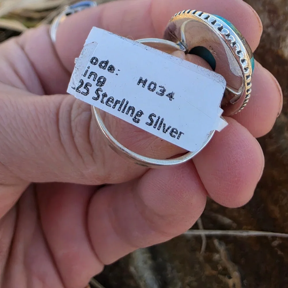 Arizona Turquoise Sterling Silver 925 Statement‎ Ring Size 9 Oval Beaded H034